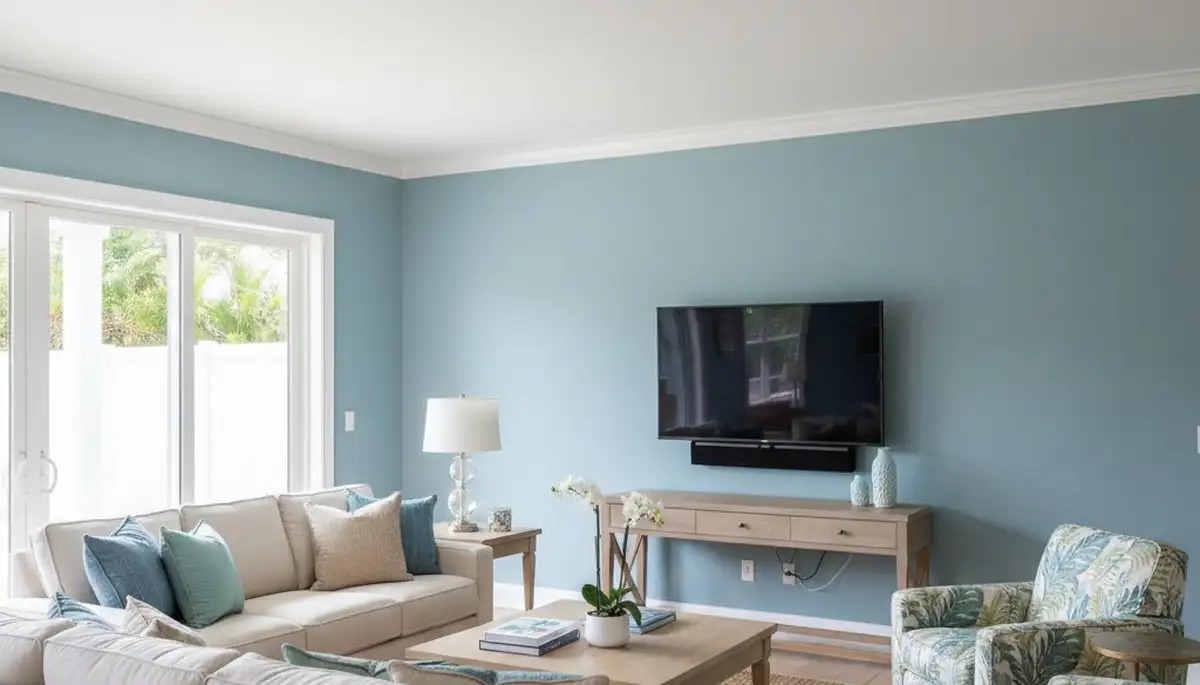 Freshly painted Clearwater FL living room with smooth interior finishes by professional house painters