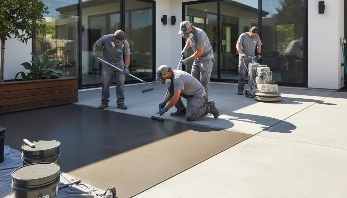 Professional concrete staining on Clearwater FL patio with durable, sun-resistant finish