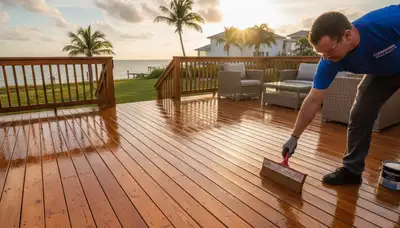 Professional deck staining in Clearwater FL protecting wood from UV and moisture with expert finish