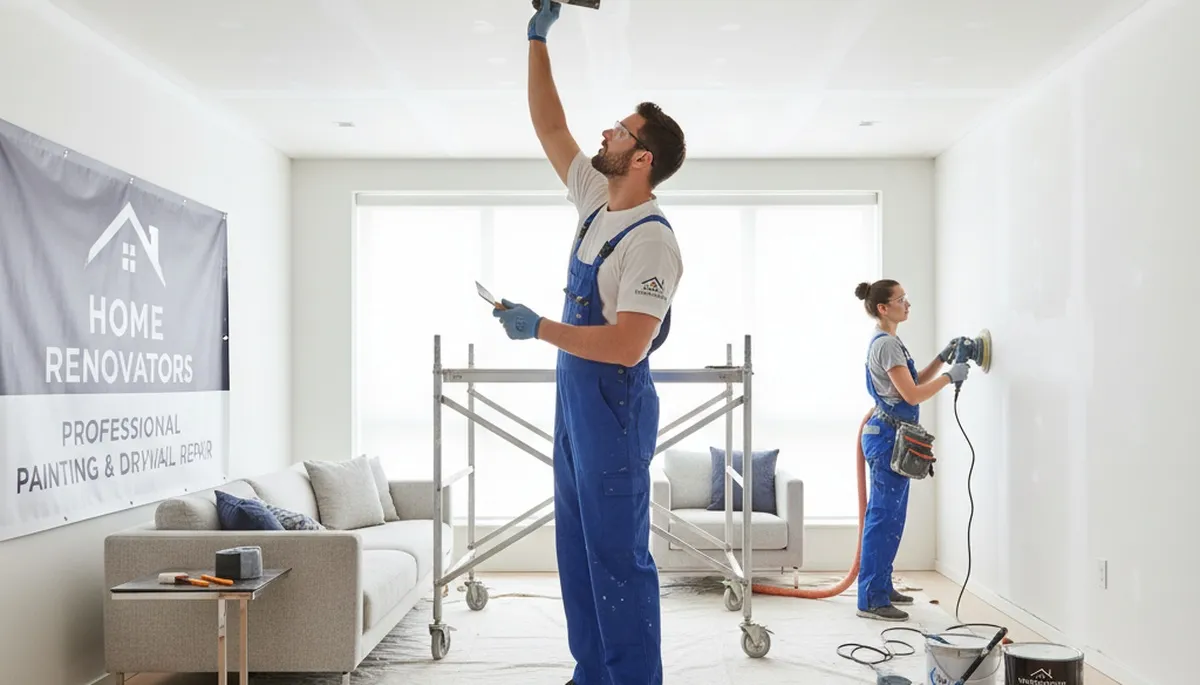 Professional drywall repair and painting in Clearwater FL home, fixing wall cracks and water damage