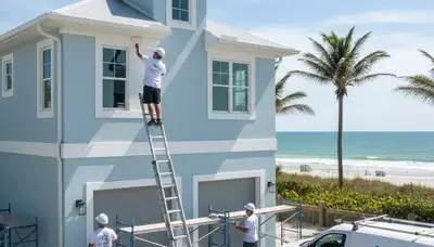 Professional house painters working on residential exterior in Clearwater, FL