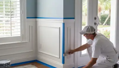 Professional painters finishing crisp interior trim details in a Clearwater FL coastal home