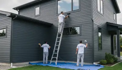 Professional siding painting on a Clearwater FL home by expert exterior house painters